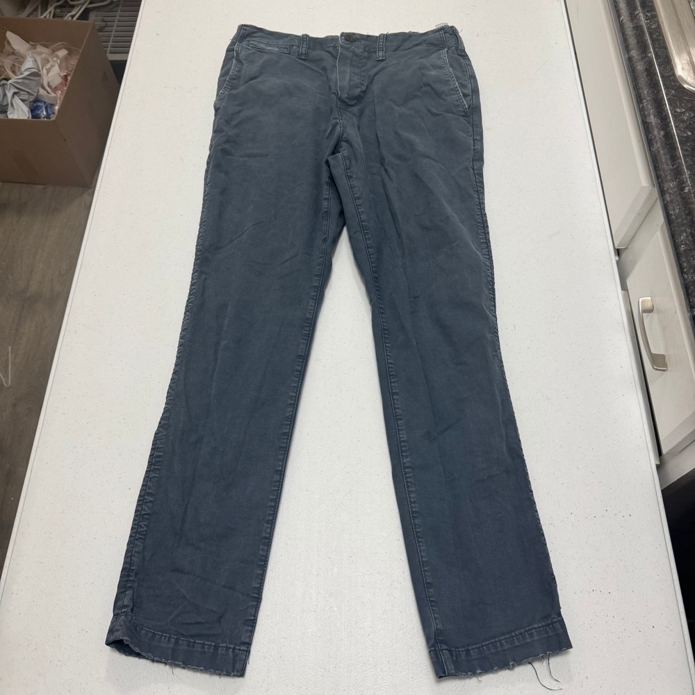 American Eagle Flex Chino Pants Mens 30x30 Navy Blue Raw Hem Straight Leg